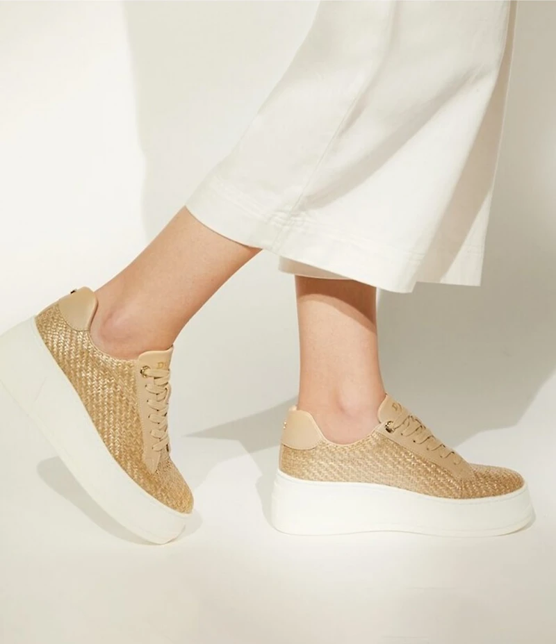 Dune London Episode Woven Raffia Platform Sneakers