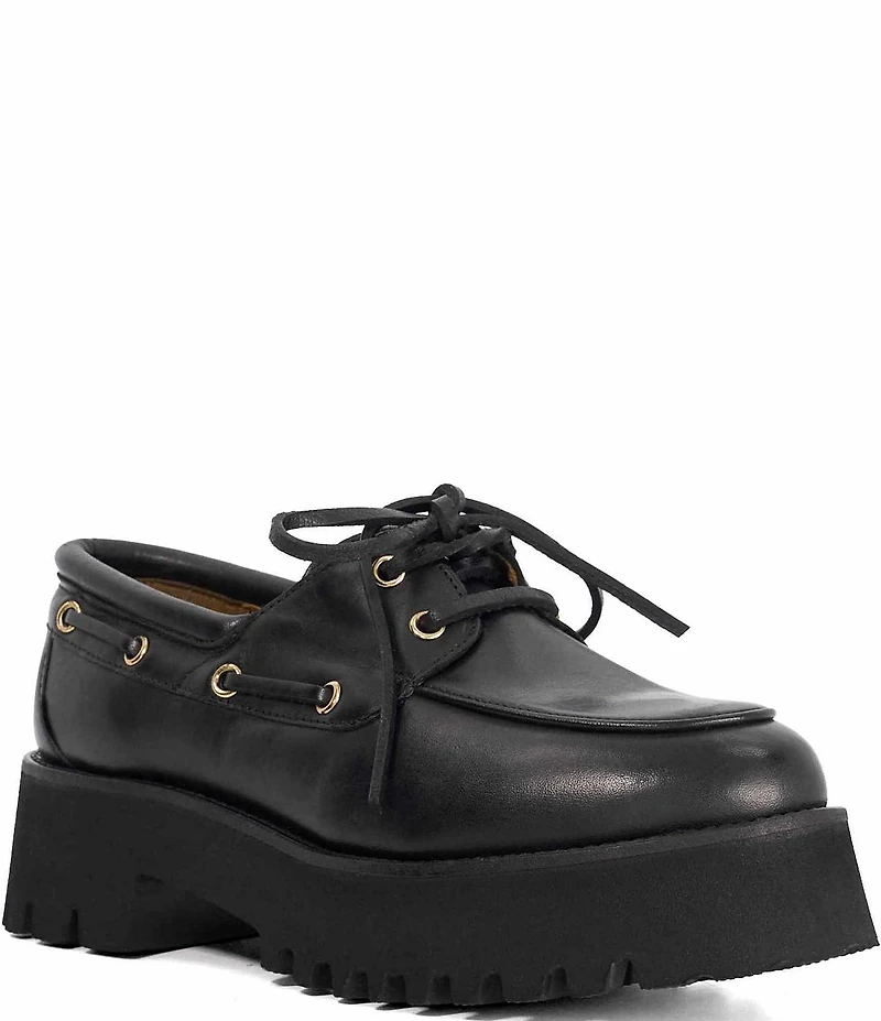 Dune London Griffyn Leather Lace Up Platform Boat Shoes