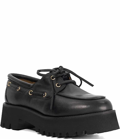 Dune London Griffyn Leather Lace Up Platform Boat Shoes