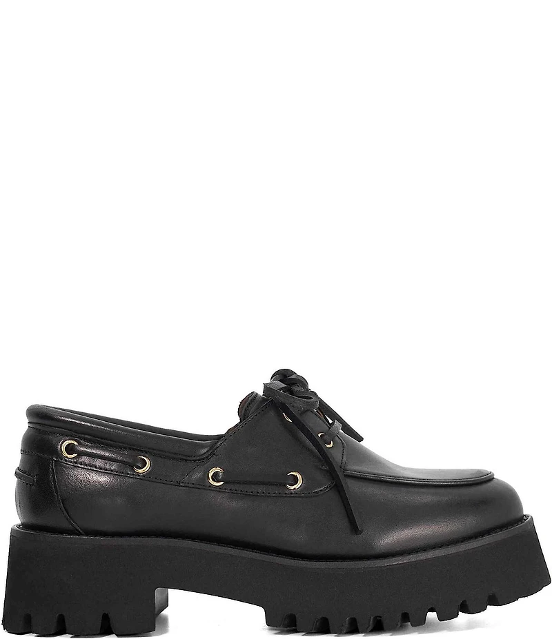 Dune London Griffyn Leather Lace Up Platform Boat Shoes