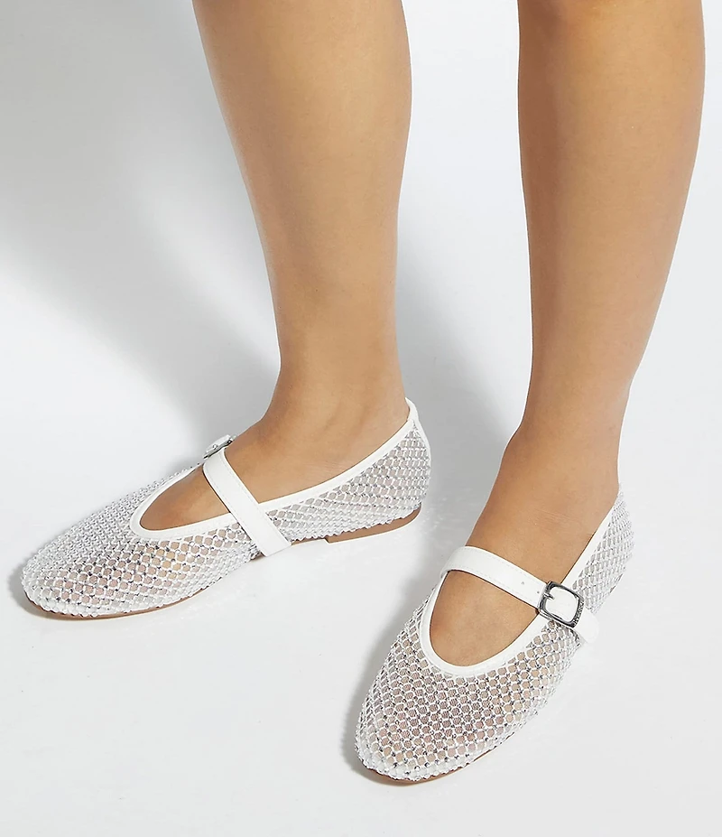 Dune London Haislee Rhinestone Mesh Mary Jane Ballet Flats