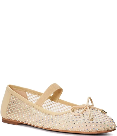 Dune London Happening Rhinestone Fishnet Mesh Ballet Flats
