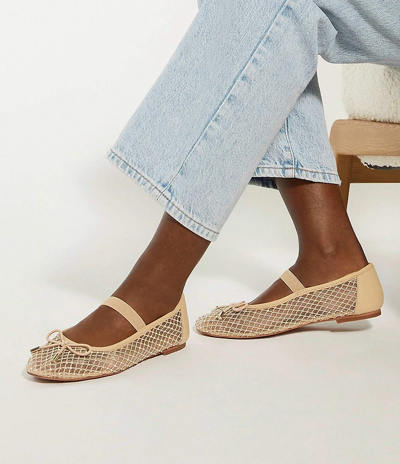 Dune London Happening Rhinestone Fishnet Mesh Ballet Flats