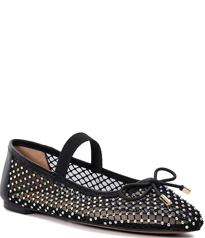 Dune London Happening Rhinestone Fishnet Mesh Ballet Flats