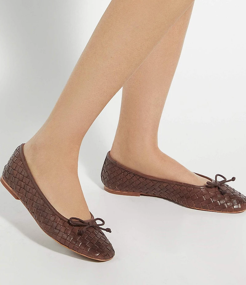 Dune London Heat Woven Leather Bow Ballerina Flats