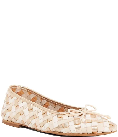 Dune London Heat Woven Leather Bow Ballerina Flats