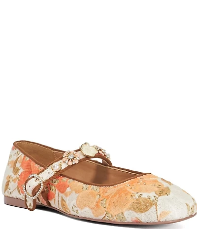 Dune London Hennrietta Floral Print Flower Ornamented Mary Jane Ballet Flats