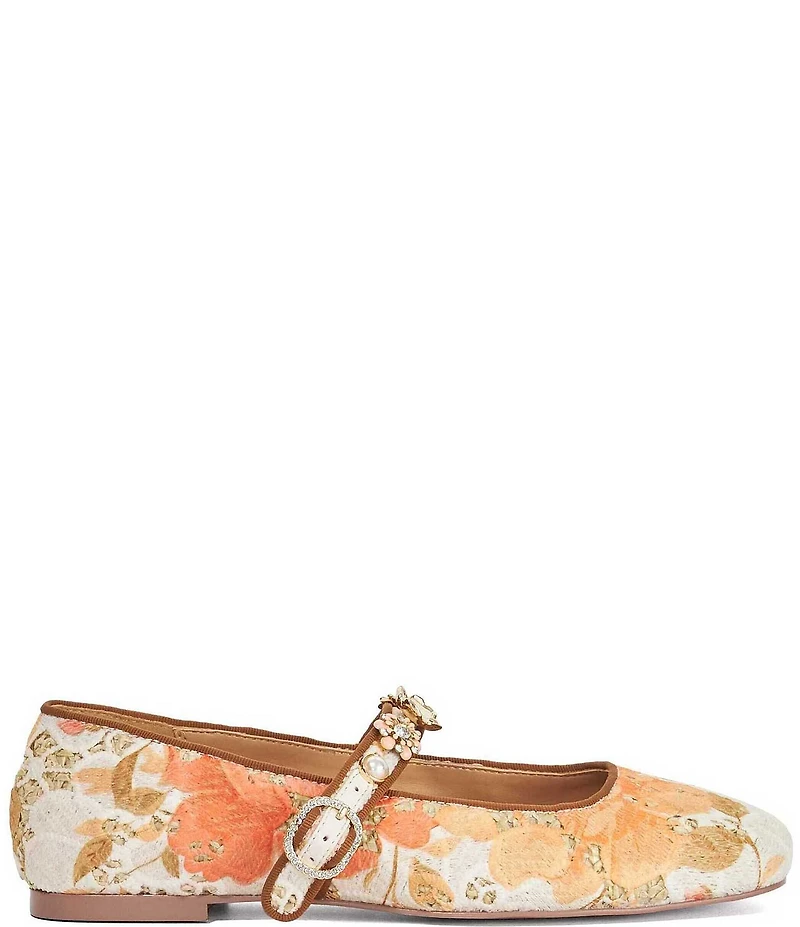 Dune London Hennrietta Floral Print Flower Ornamented Mary Jane Ballet Flats