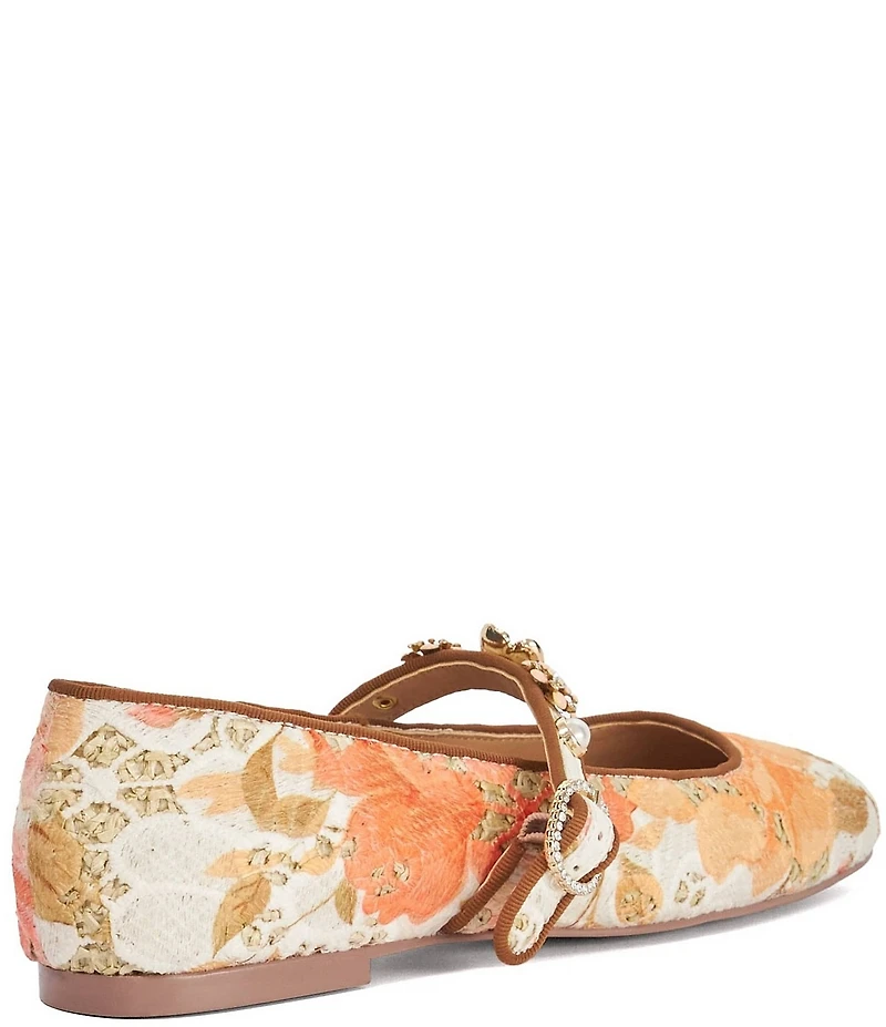 Dune London Hennrietta Floral Print Flower Ornamented Mary Jane Ballet Flats