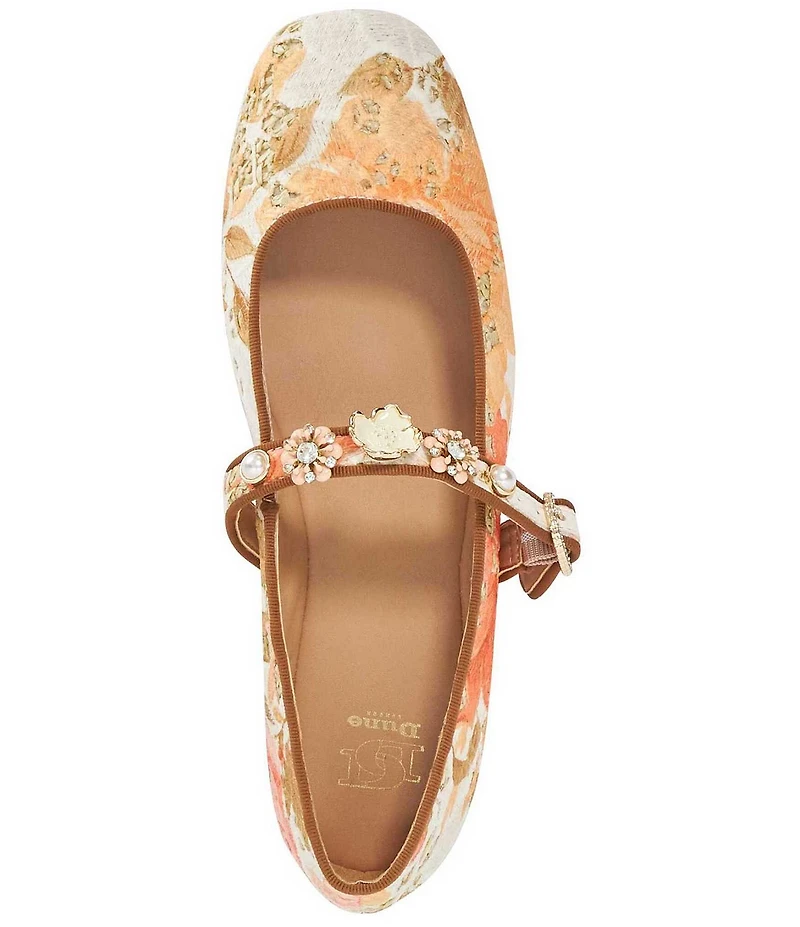 Dune London Hennrietta Floral Print Flower Ornamented Mary Jane Ballet Flats
