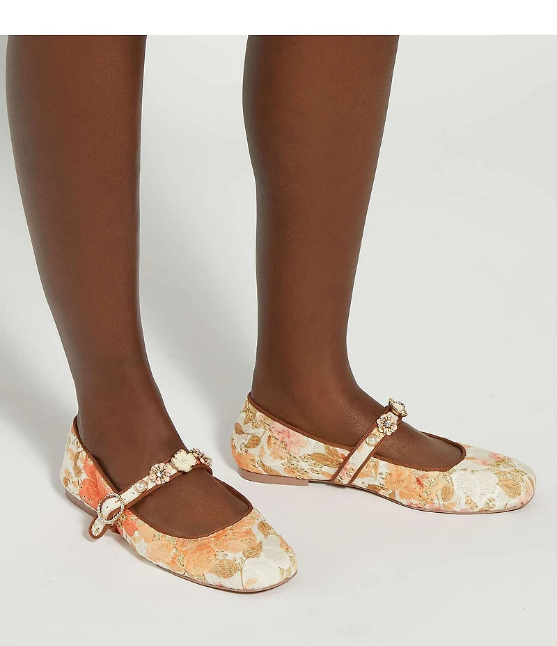 Dune London Hennrietta Floral Print Flower Ornamented Mary Jane Ballet Flats
