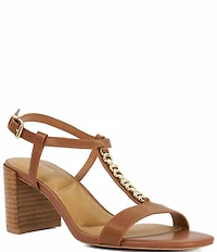 Dune London Josina Leather Chain Strap Block Heel Sandals