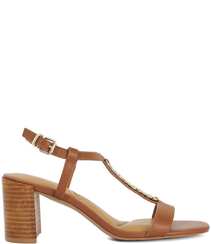 Dune London Josina Leather Chain Strap Block Heel Sandals