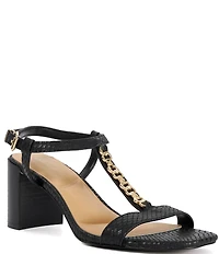 Dune London Josina Snake Embossed Leather Chain Hardware Block Heel Sandals