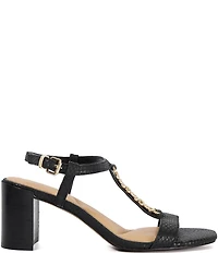 Dune London Josina Snake Embossed Leather Chain Hardware Block Heel Sandals
