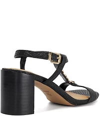 Dune London Josina Snake Embossed Leather Chain Hardware Block Heel Sandals