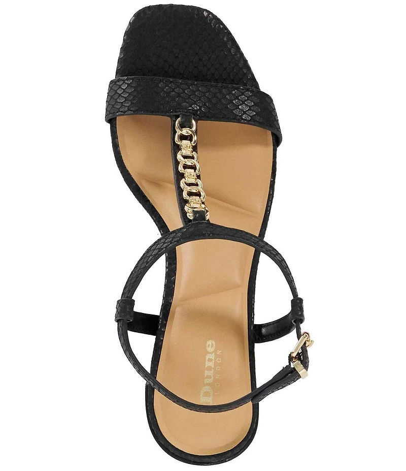 Dune London Josina Snake Embossed Leather Chain Hardware Block Heel Sandals