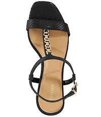 Dune London Josina Snake Embossed Leather Chain Hardware Block Heel Sandals
