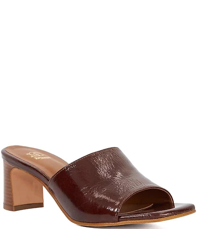 Dune London Jule Patent Leather Stacked Heel Banded Slide Sandals