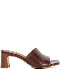 Dune London Jule Patent Leather Stacked Heel Banded Slide Sandals