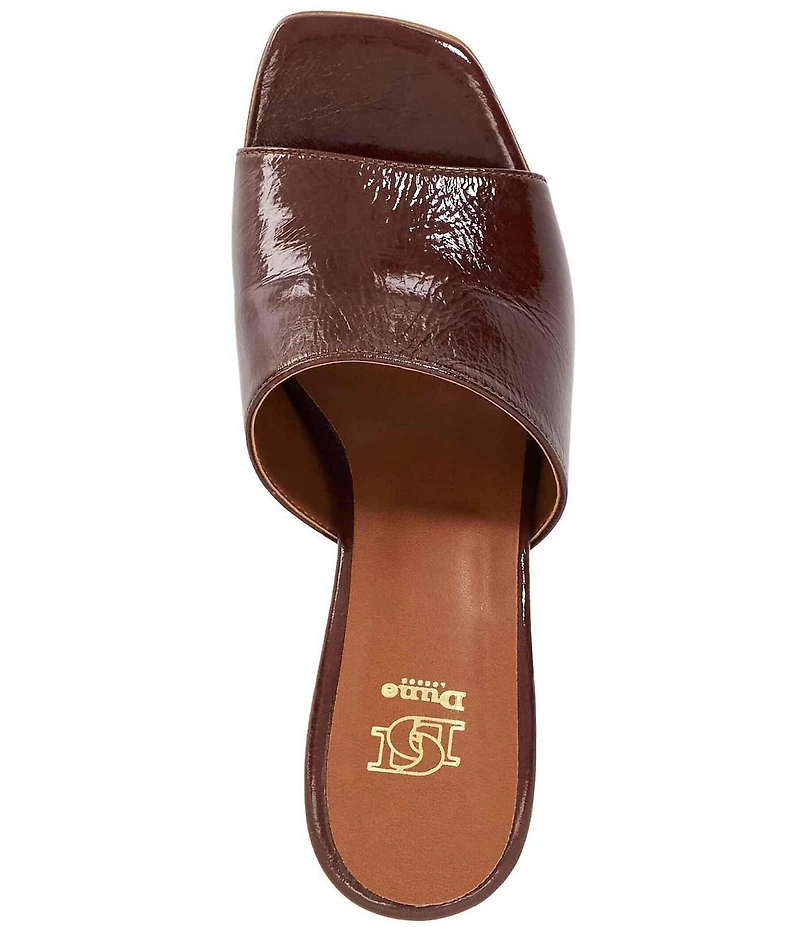 Dune London Jule Patent Leather Stacked Heel Banded Slide Sandals