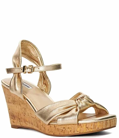 Dune London Kaino Leather Knotted Cork Wedge Sandals