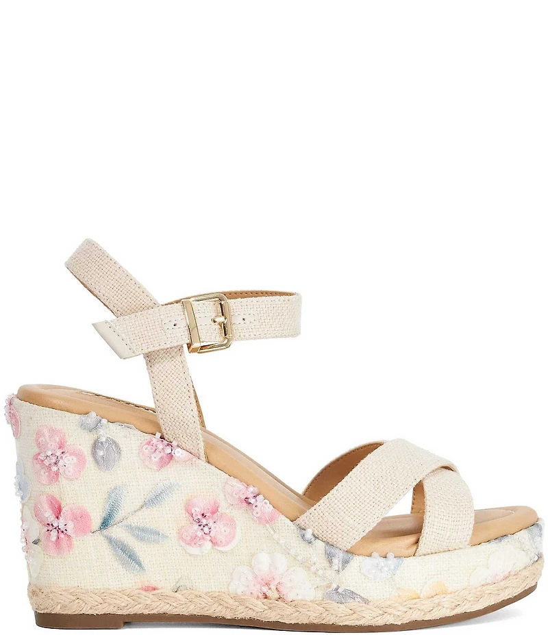 Dune London Kalmiah Floral Wedge Sandals