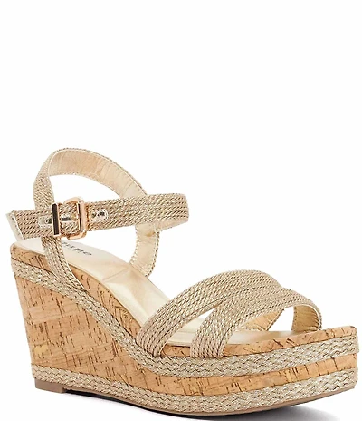 Dune London Kipling Metallic Platform Cork Wedge Sandals