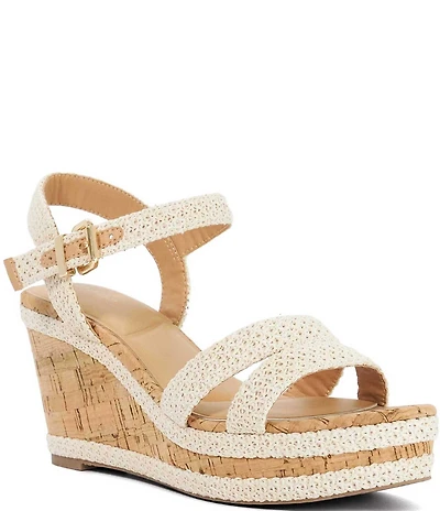 Dune London Kipling Woven Platform Cork Wedge Sandals