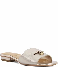 Dune London Lindo Metallic Leather Mini Tassel Slide Sandals