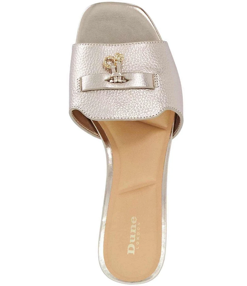 Dune London Lindo Metallic Leather Mini Tassel Slide Sandals