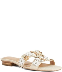 Dune London Loupes Floral Embellished Leather Slip On Sandals