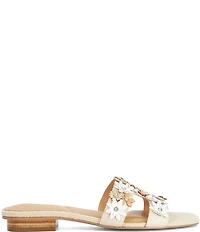Dune London Loupes Floral Embellished Leather Slip On Sandals