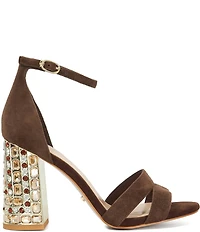 Dune London Majestical Suede Jewel Block Heel Dress Sandals