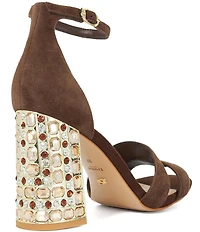 Dune London Majestical Suede Jewel Block Heel Dress Sandals