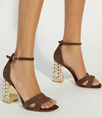 Dune London Majestical Suede Jewel Block Heel Dress Sandals