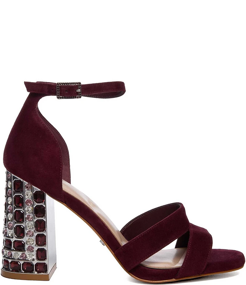 Dune London Majestical Suede Jewel Block Heel Dress Sandals