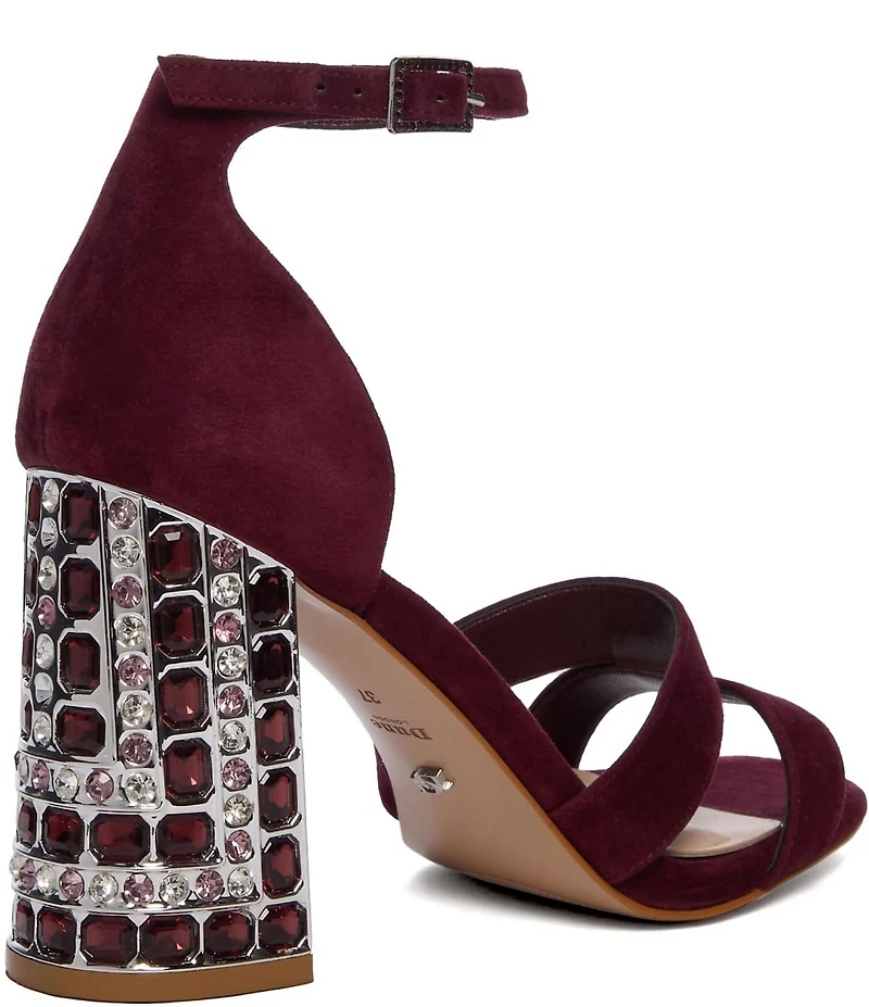 Dune London Majestical Suede Jewel Block Heel Dress Sandals