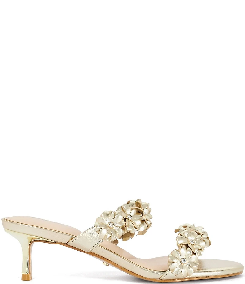 Dune London Mallori Metallic Slip On Kitten Heel Sandals