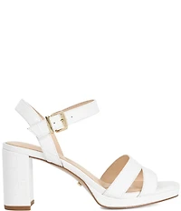 Dune London Manifesting Croco Print Leather Block Heel Sandals