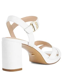 Dune London Manifesting Croco Print Leather Block Heel Sandals