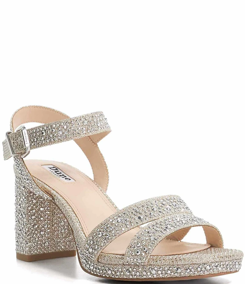 Dune London Manifesting Rhinestone Ankle Strap Block Heel Dress Sandals