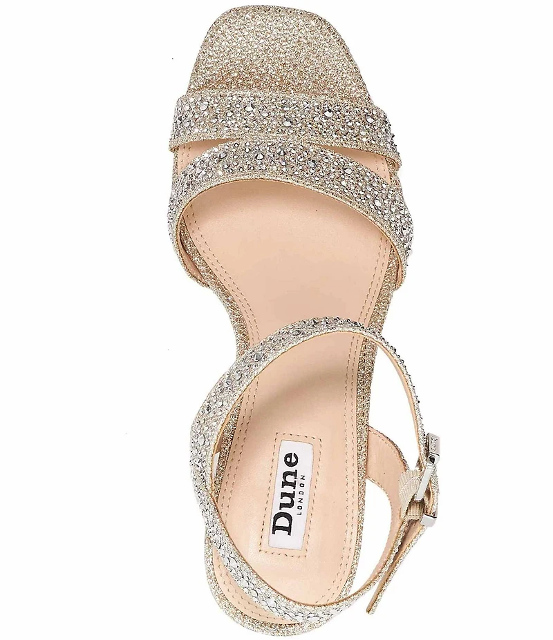 Dune London Manifesting Rhinestone Ankle Strap Block Heel Dress Sandals