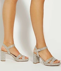 Dune London Manifesting Rhinestone Ankle Strap Block Heel Dress Sandals