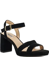Dune London Manifesting Suede Ankle Strap Block Heel Dress Sandals