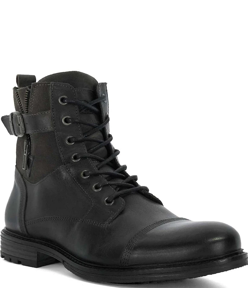 Dune London Men's Call Leather Cap Toe Zip Buckle Hardware Boots