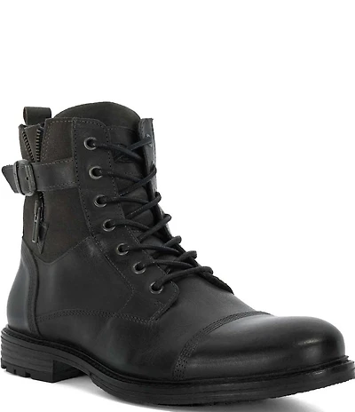 Dune London Men's Call Leather Cap Toe Zip Buckle Hardware Boots