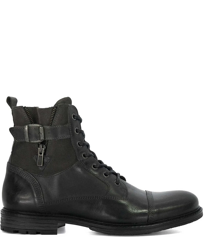 Dune London Men's Call Leather Cap Toe Zip Buckle Hardware Boots