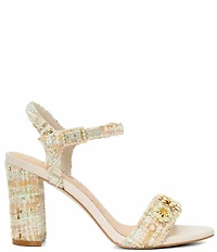 Dune London Mention Floral Embellished Ankle Strap Block Heel Sandals