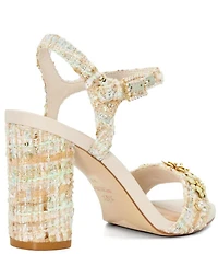 Dune London Mention Floral Embellished Ankle Strap Block Heel Sandals
